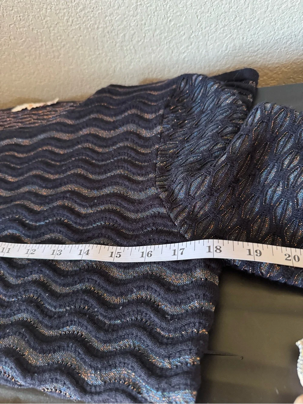 Tory Burch Lurex Blue Metallic Wave Scallop Knit Sweater Large Merino Wool L